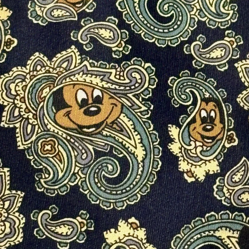 Mercedes Mickey Mouse Paisley Necktie Disney Character Navy Blue Silk Mens Tie